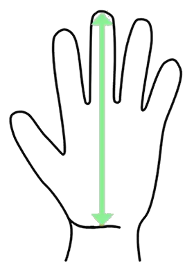 Hand von der Mittelfingerspitze bis zur Handgelenkfalte messen